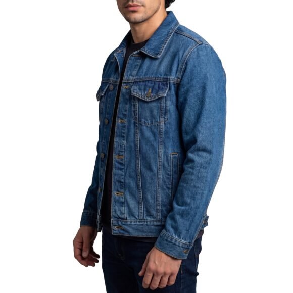 vance mens blue heavy duty denim button front motorcycle jacket, jean jacket for men