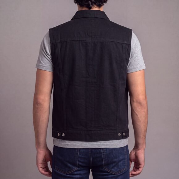 mens black jean style denim biker vest