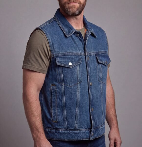 mens blue jean style denim biker vest