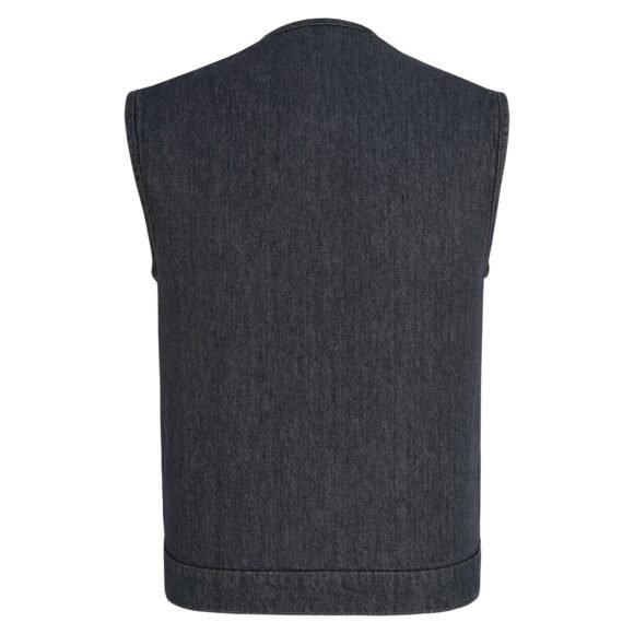 mens distressed grey denim collarless club vest | conceal carry pockets