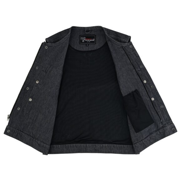 mens distressed grey denim collarless club vest | conceal carry pockets