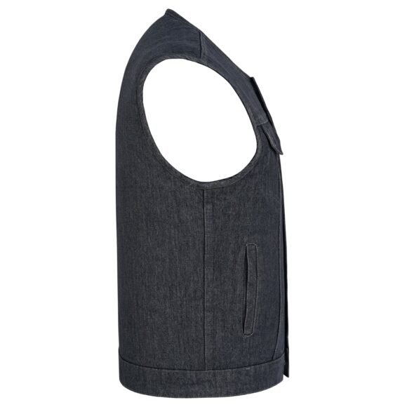 mens distressed grey denim collarless club vest | conceal carry pockets
