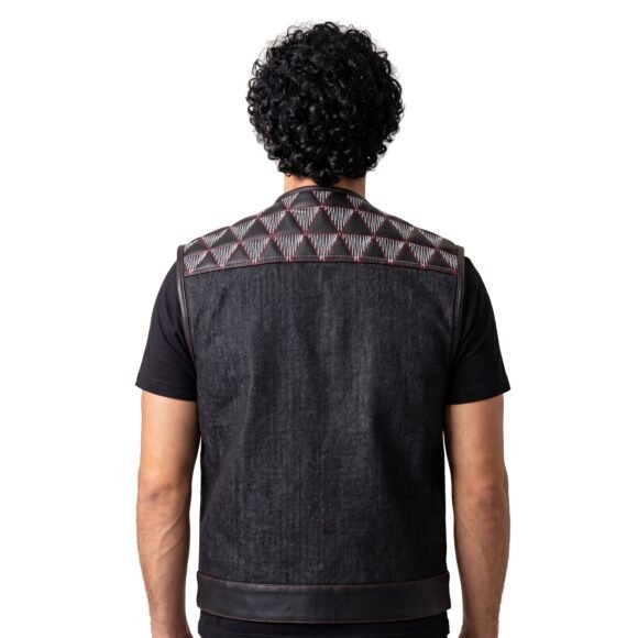 mens denim | leather motorcycle vest | conceal carry pockets