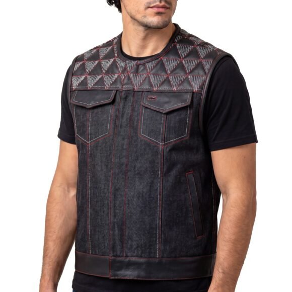 mens denim | leather motorcycle vest | conceal carry pockets