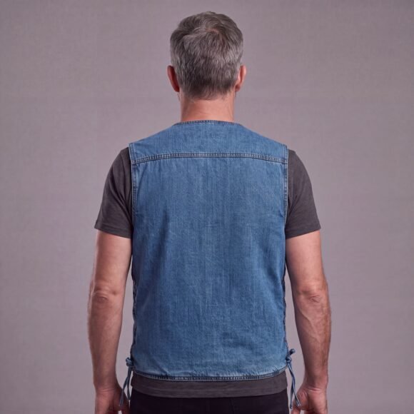 vance mens blue v neck denim mc biker vest
