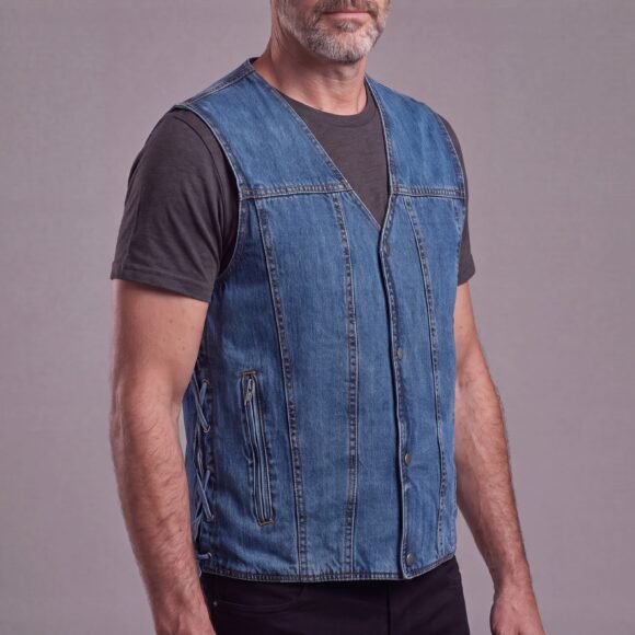 vance mens blue v neck denim mc biker vest