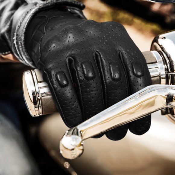 mens premium leather perforated cruiser gloves with knuckle protection touchscreen riding gloves