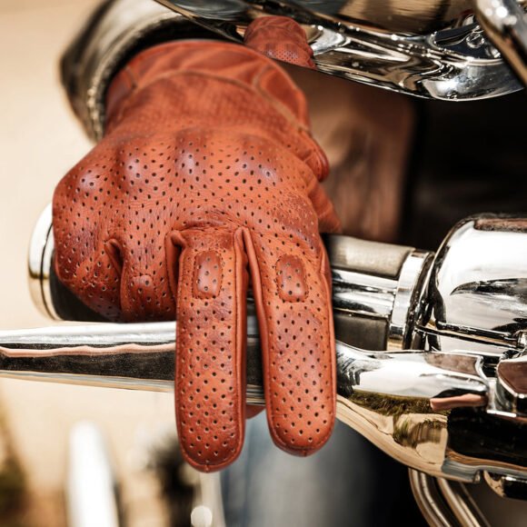 leathers mens premium waxed austin brown leather perforated riding gloves