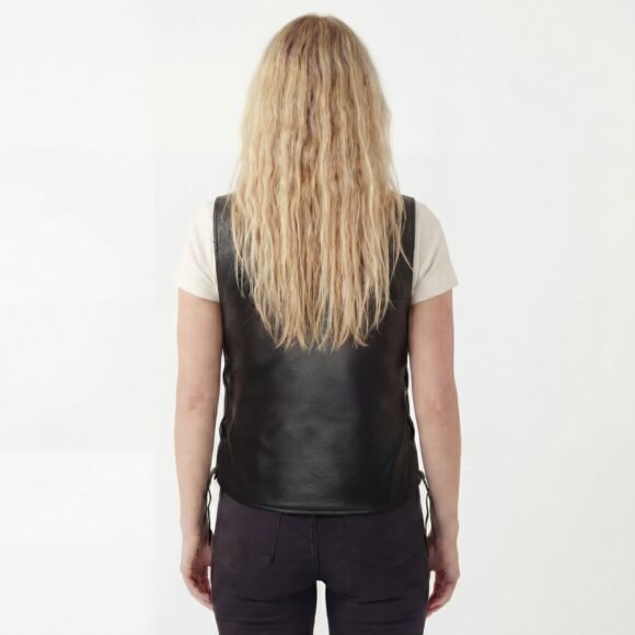 ladies leather economy five snap vest | lace side