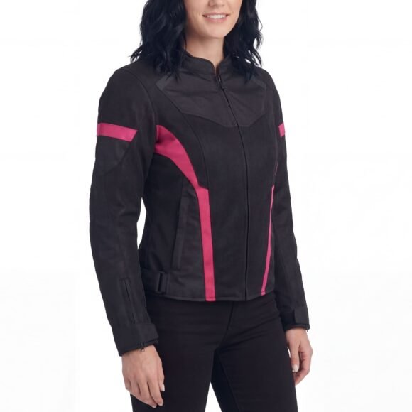 womens black pink mesh biker jacket | all weather season | ce armor