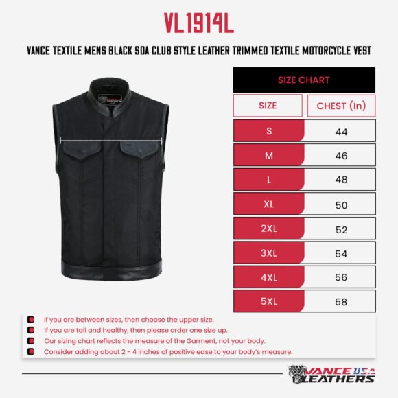 mens black textile | leather trimmed club style vest | zipper
