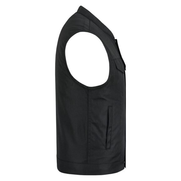 mens black textile club style biker vest | front zipper