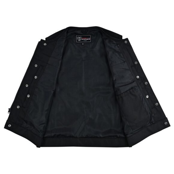 mens collarless textile biker vest | front zipper