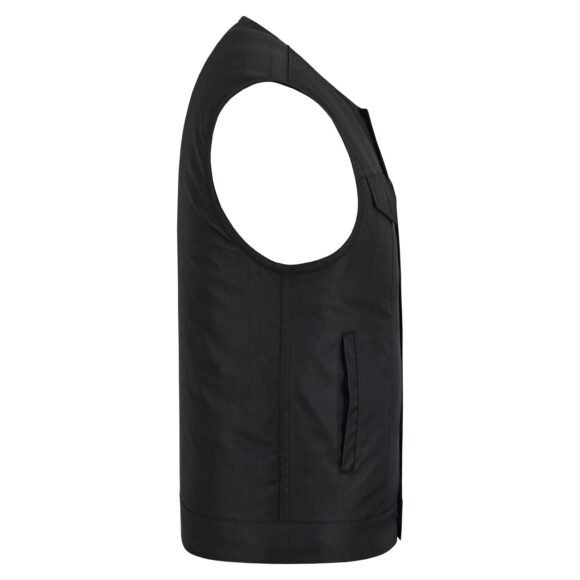 mens collarless textile biker vest | front zipper