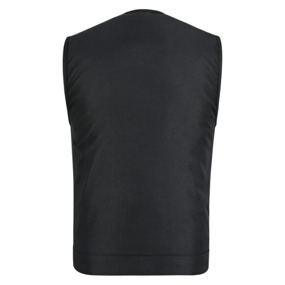 mens collarless textile biker vest | front zipper