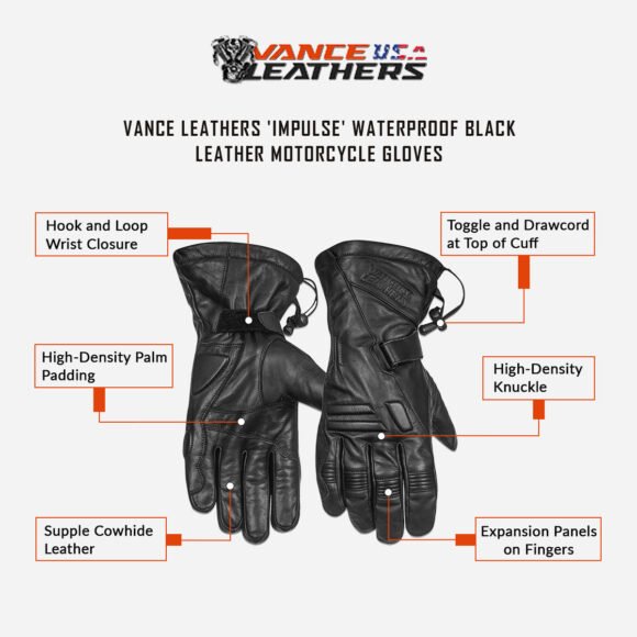 leathers impulse waterproof black leather riding gloves