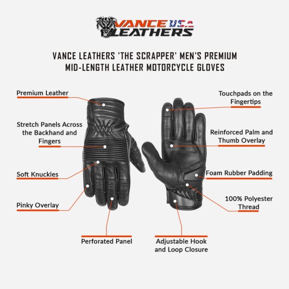 vance leathers the scrapper mens premium mid length leather motorcycle gloves
