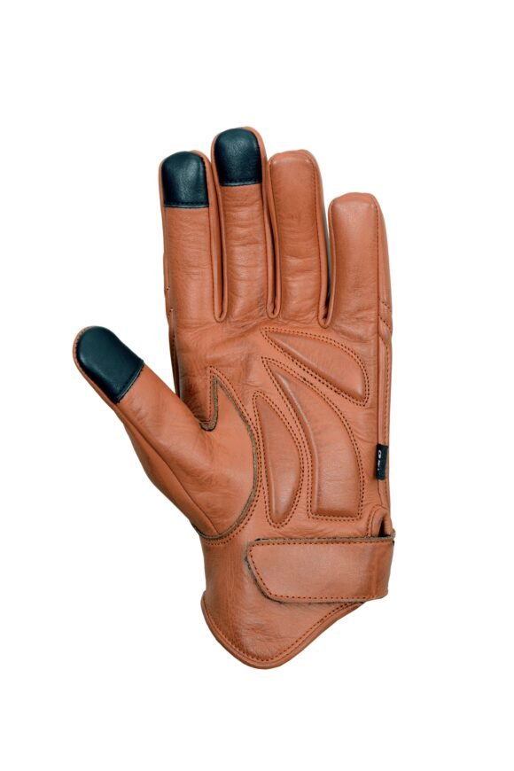 mens premium brown leather motorcycle gloves riding gloves w/ gel palm padding | touchscreen fingertips