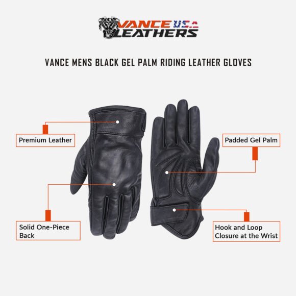 mens black gel palm riding leather gloves