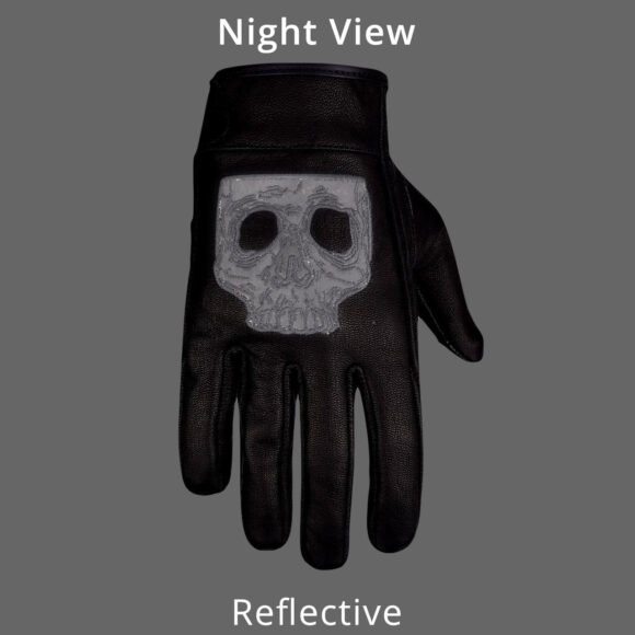 leather premium leather motorcycle glove riding gloves with reflective skull design gel palm | touchscreen capability