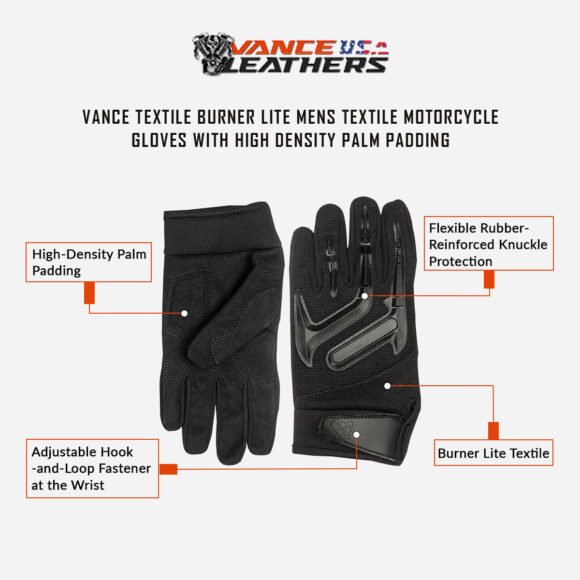 textile burner lite mens textile riding gloves with high density palm padding