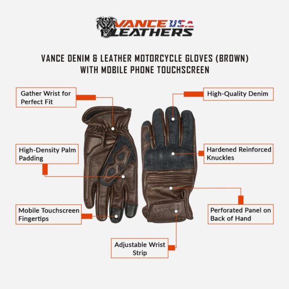 denim | leather riding gloves (brown) with mobile phone touchscreen