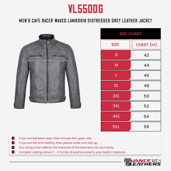 men's cafe racer waxed lambskin distressed grey motorcycle leather jacket