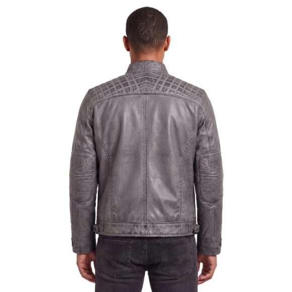 men's cafe racer waxed lambskin distressed grey motorcycle leather jacket
