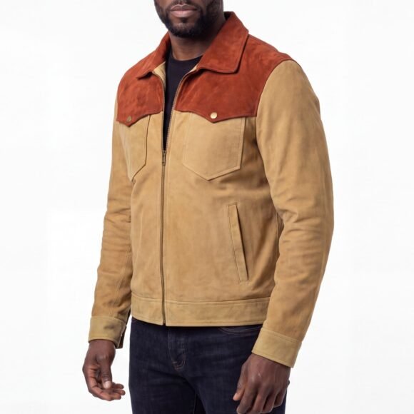 men's western goat suede two tone leather jacket