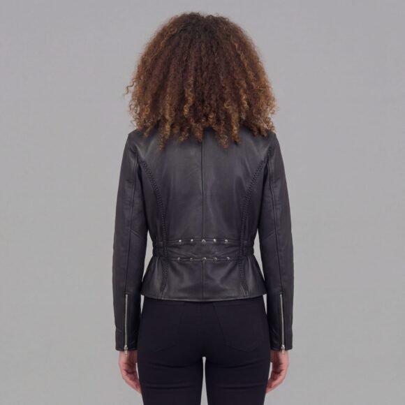 vance leather womens black soft leather jacket | braided | studded