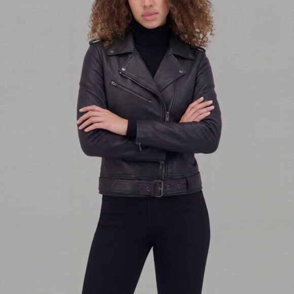 vance ladies goatskin leather classic biker jacket