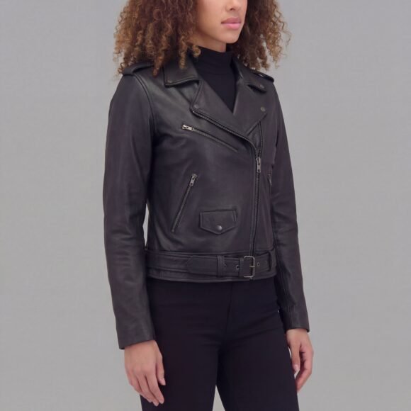 vance ladies goatskin leather classic biker jacket