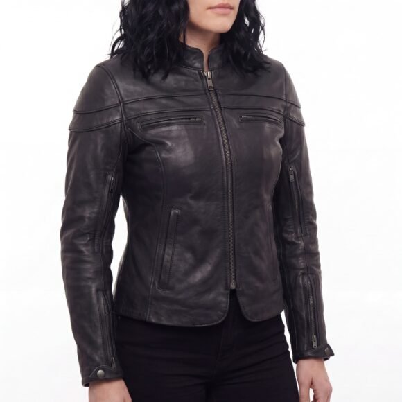 vance leather womens black soft cowhide scooter crossover biker jacket