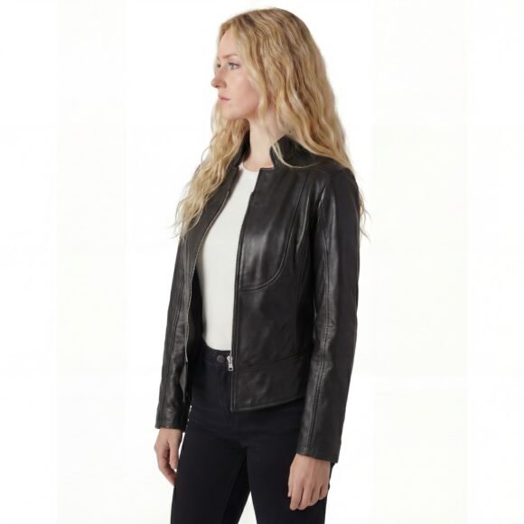 ladies leather motorcycle jacket | lightweight | fitted