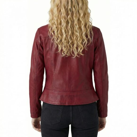 vance maya womens lightweight burgundy fitted leather jacket