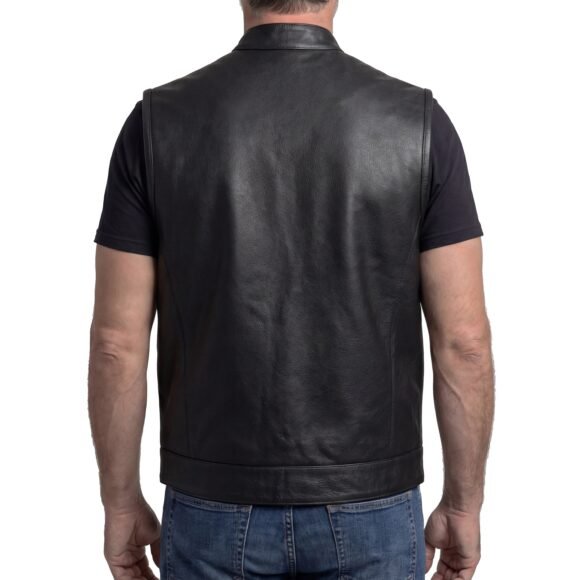 mens black leather concealed carry motorcycle vest
