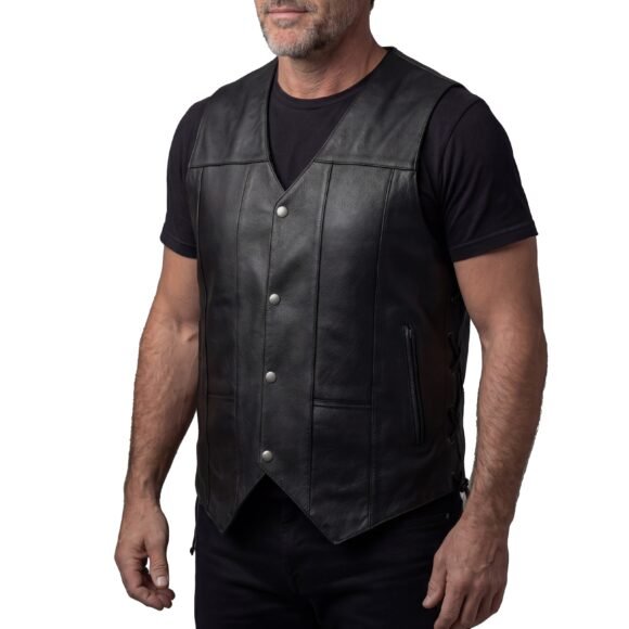 vance mens black premium cowhide ten pocket leather vest