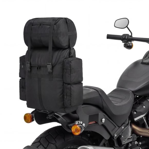 vance vs322 black textile medium motorcycle sissy bar bag with rain cover