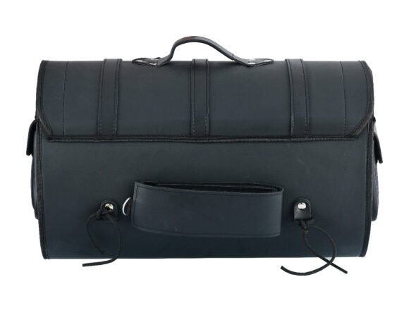 vance men and women black leather drop leg thigh bag with grey leather trim