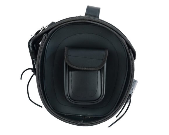 vance men and women black leather drop leg thigh bag with grey leather trim