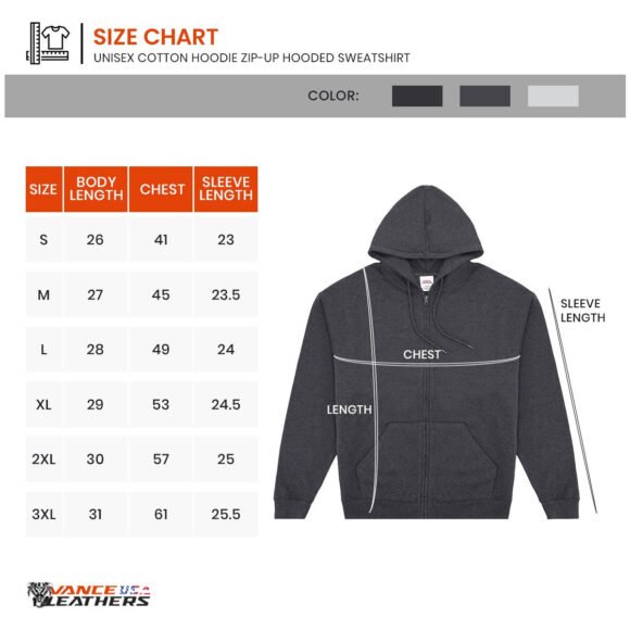 vt501b vance unisex cotton hoodie zip up hooded sweatshirt for men and women