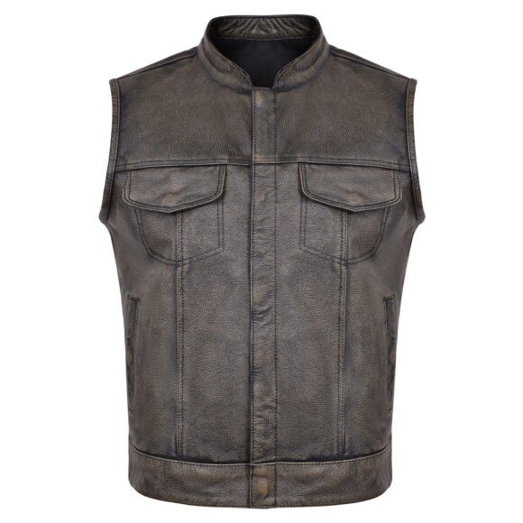 high mileage mens distressed brown leather club vest