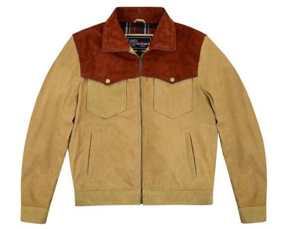 men's western goat suede two tone leather jacket