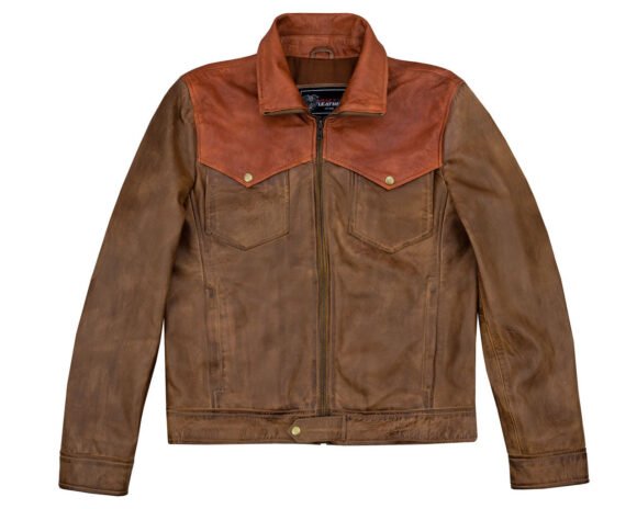 men's western waxed two tone austin brown leather jacket