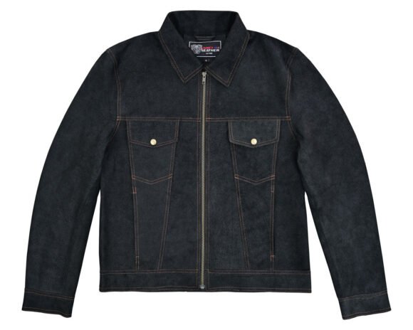 rancher goat suede trucker black leather jacket