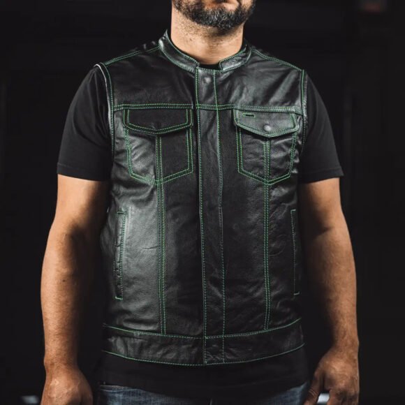 the cut mens motorcycle leather vest, multiple color options