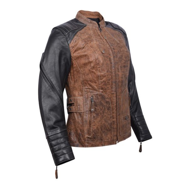 womens black | brown leather jacket | vintage style | concealed carry