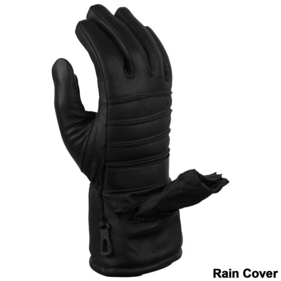 mens black insulated winter riding gauntlet leather riding gloves with rain covers