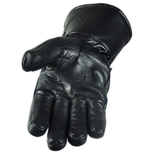 mens black insulated winter riding gauntlet leather riding gloves with rain covers