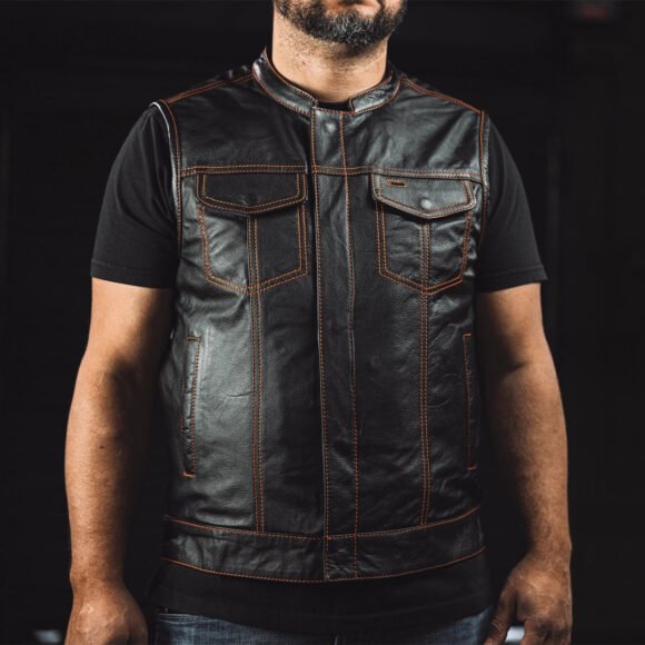 the cut mens motorcycle leather vest, multiple color options